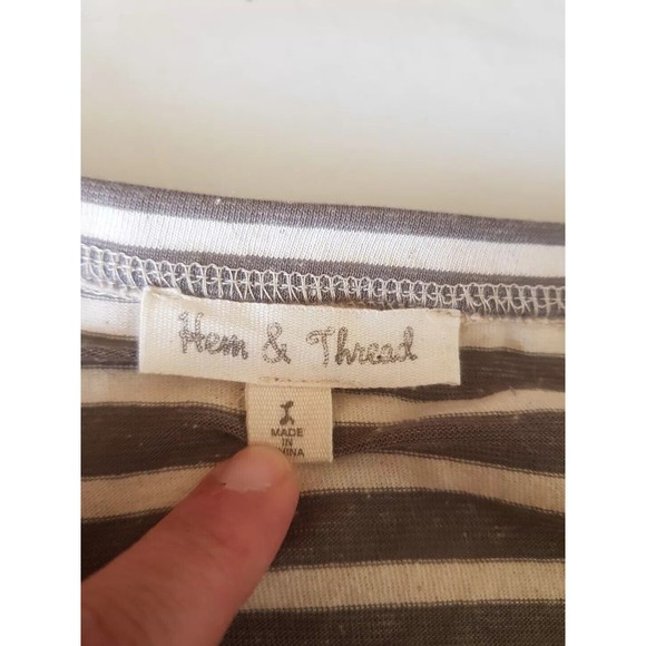 Hem & Thread Womens Blouse Size Large Front Panel Crochet Long Sleeve Striped - Picture 9 of 14